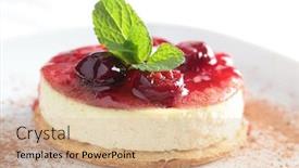  Presentation with cheesecake - Audience pleasing presentation consisting of slice of cheesecake with cherry jam backdrop and a lemonade colored foreground