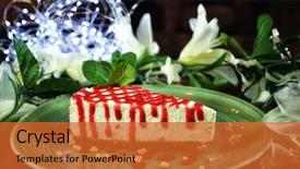  Presentation with green plate - Beautiful PPT theme featuring slice of cheesecake with strawberry backdrop and a red colored foreground