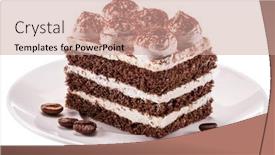  Presentation with tiramisu - PPT theme with slice-of-chocolate-cake background and a coral colored foreground