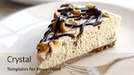  Presentation with cheesecake - Audience pleasing slide set consisting of slice of chocolate caramel cheesecake backdrop and a coral colored foreground