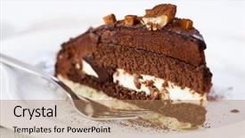  Presentation with chocolate dessert - Cool new PPT theme with slice of delicious chocolate cake backdrop and a coral colored foreground