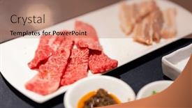  Presentation with fresh meat - Presentation design having slice-of-fresh-beef-meat background and a coral colored foreground