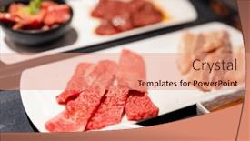  Presentation with fresh meat - Theme featuring slice-of-fresh-beef-meat background and a coral colored foreground