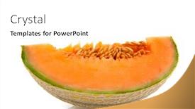  Presentation with melon - Colorful PPT theme enhanced with slice of fresh sweet tasty melon isolated over white backdrop and a white colored foreground