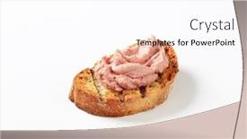  Presentation with liver - Beautiful PPT theme featuring slice of grill toasted bread with liver pate backdrop and a pink colored foreground