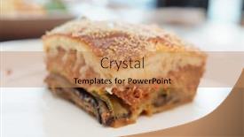  Presentation with white plate - Colorful PPT layouts enhanced with slice-of-moussaka-traditional-greek backdrop and a coral colored foreground