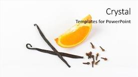  Presentation with orange slice - Theme enhanced with slice of orange vanilla pods and cloves on white background background and a white colored foreground