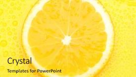  Presentation with orange slice - Audience pleasing slide set consisting of slice of orange with drop on yellow background backdrop and a yellow colored foreground