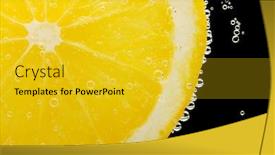  Presentation with orange slice - Presentation theme featuring slice of orange in the water with bubbles on black background background and a yellow colored foreground