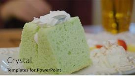  Presentation with coffee shop - PPT theme consisting of slice-of-pandan-cake background and a seafoam green colored foreground