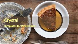  Presentation with low angle view of fictitious - Slide deck having slice of pecan pie background and a tawny brown colored foreground