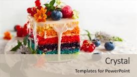  Presentation with cake - Slide deck featuring slice of rainbow cake decorated background and a soft green colored foreground