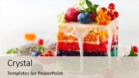 Presentation with cake - PPT theme featuring slice of rainbow cake decorated background and a lemonade colored foreground