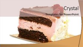  Presentation with slice of decorated cake - Presentation theme enhanced with rasberries - slice of rasberry mouse cake background and a  colored foreground