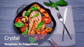  Presentation with iron - Amazing PPT theme having slice of red fish backdrop and a ocean colored foreground