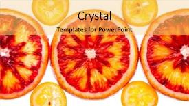  Presentation with orange slice - Beautiful presentation theme featuring slice of red orange and kumquat on a white background backdrop and a yellow colored foreground