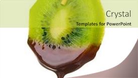  Presentation with kiwi - Colorful slide set enhanced with slice of ripe kiwi with chocolate isolated on white backdrop and a yellow colored foreground