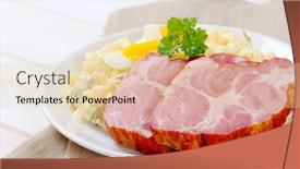 Presentation with white plate - Beautiful PPT layouts featuring slice of smoked pork with potato salad on white plate - close up backdrop and a lemonade colored foreground