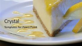  Presentation with cheesecake - Amazing PPT theme having slice of strawberry cheesecake backdrop and a mint green colored foreground