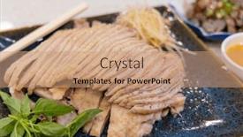  Presentation with restaurant - Presentation design having slice-of-the-goose-dish background and a coral colored foreground