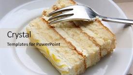  Presentation with vanilla - Cool new PPT theme with slice of white vanilla cream sponge cake backdrop and a coral colored foreground