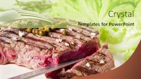  Presentation with tenderloin - Colorful presentation theme enhanced with slice tenderloin with salad backdrop and a soft green colored foreground