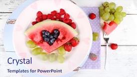  Presentation with fresh cut fruits vegetables - Theme with slice with cut out heart background and a sky blue colored foreground