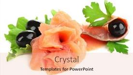  Presentation with olive - Colorful PPT layouts enhanced with sliced and rolled salmon black olive and herbs isolated on white backdrop and a lemonade colored foreground