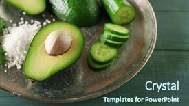  Presentation with lemon lime - Cool new PPT layouts with sliced avocado cucumber pepper backdrop and a tawny brown colored foreground