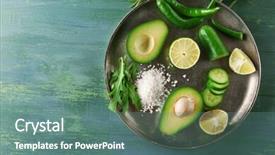  Presentation with lemon lime - Slide deck having sliced avocado cucumber pepper background and a ocean colored foreground