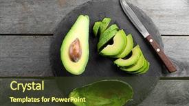  Presentation with avocado - PPT theme with sliced avocado with knife background and a tawny brown colored foreground