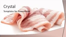  Presentation with baked puff pastry bacon - PPT layouts with sliced bacon isolated on white background and a sky blue colored foreground