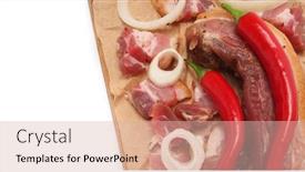  Presentation with red onion - Amazing slide set having sliced bacon with onion and red pepper on a white background backdrop and a soft green colored foreground