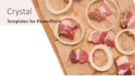  Presentation with onion - Slides having sliced bacon with onion a white background background and a coral colored foreground