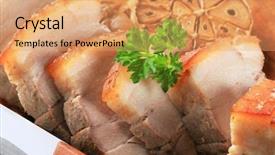  Presentation with garlic - PPT theme enhanced with sliced baked pork belly with garlic background and a coral colored foreground