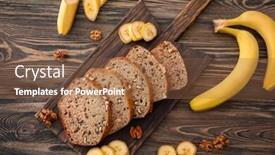  Presentation with banana - PPT theme consisting of sliced-banana-bread-with-nuts background and a tawny brown colored foreground