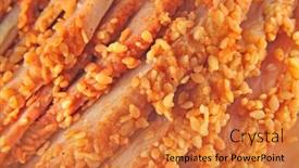  Presentation with beef pork chicken turey - Colorful PPT theme enhanced with sliced-barbecued-pork-close-up backdrop and a gold colored foreground