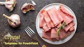  Presentation with beef - Beautiful theme featuring sliced-beef-ham-on-plate backdrop and a tawny brown colored foreground