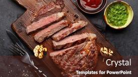  Presentation with sauces - PPT theme consisting of sliced-beef-steak-with-sauces background and a tawny brown colored foreground