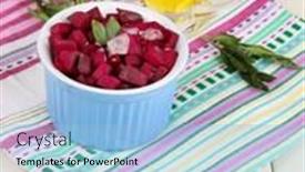  Presentation with beetroot - Slide deck with sliced beetroot on bowl on wooden table close-up background and a light blue colored foreground