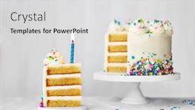  Presentation with sprinkles - Slides enhanced with sliced-birthday-cake-with-blue background and a light gray colored foreground