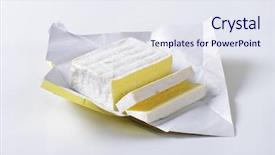  Presentation with cow milk - Amazing slide set having sliced block of cow's milk cheese in a wrapper backdrop and a sky blue colored foreground