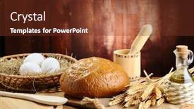  Presentation with wheat - PPT theme consisting of sliced bread and wheat on the wooden table background and a tawny brown colored foreground