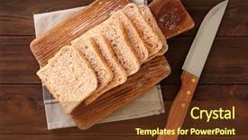  Presentation with gluten free bread on wooden - Beautiful PPT theme featuring sliced bread with knife backdrop and a tawny brown colored foreground