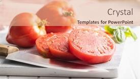  Presentation with cutting board - Slide deck featuring sliced-bull-heart-tomatoes background and a coral colored foreground