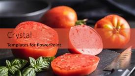  Presentation with heart - Presentation theme enhanced with sliced-bull-heart-tomatoes background and a red colored foreground