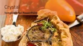  Presentation with capsicum - Slide set having sliced-cake-with-ricotta-eggplants background and a red colored foreground