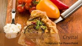  Presentation with capsicum - Slide set consisting of sliced-cake-with-ricotta-eggplants background and a red colored foreground