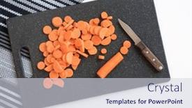  Presentation with carrots - Presentation having sliced-carrots-with-paring-knife background and a sky blue colored foreground