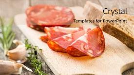  Presentation with chorizo - Presentation theme featuring sliced chorizo salami sausage background and a coral colored foreground